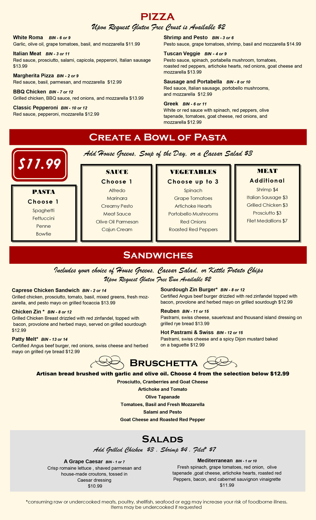 Menu Grapes Restaurant Bar